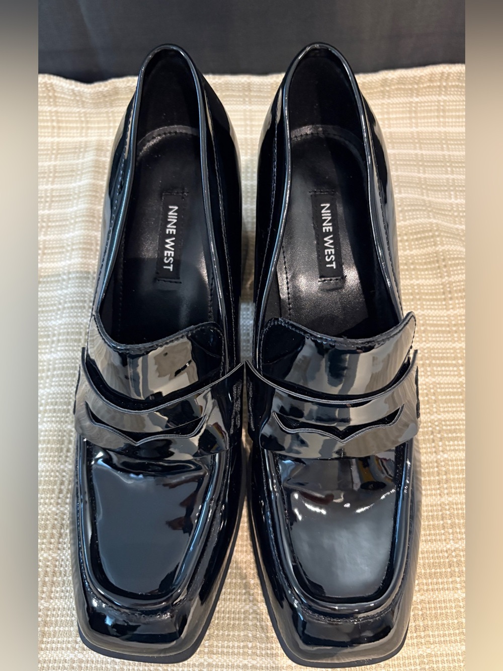 Nine West Black Patent Block-Heel Loafers